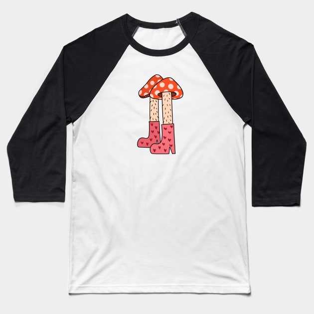 Mushroom feet in heart boots cartoon Baseball T-Shirt by ballooonfish